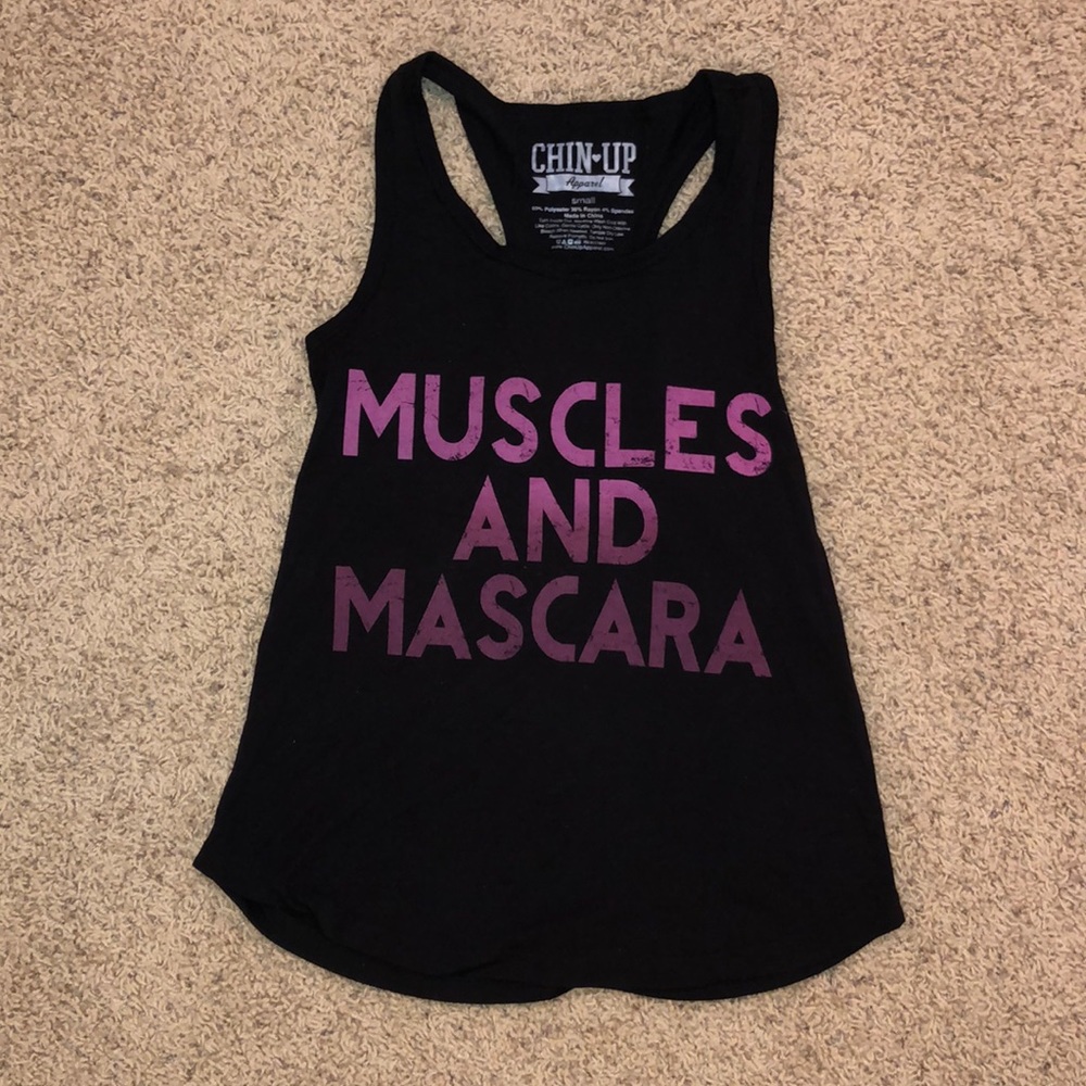 Black Athletic Tank “Muscles and Mascara” Size Small, Chin-Up Brand